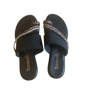 Toscanella Women’s Italian Sandals Size 8.5 black with leopard and silver bling